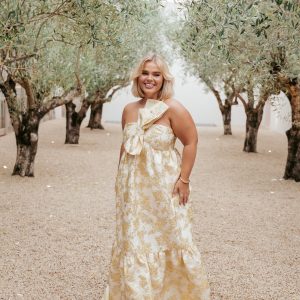 Betina Bow Front Maxi Dress - Yellow Brocade