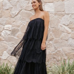 Bloom Strapless Maxi Dress - Black Lace