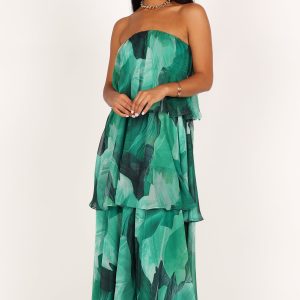 Bloom Strapless Maxi Dress - Green Floral