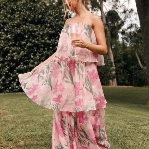 Bloom Strapless Maxi Dress - Pink Floral