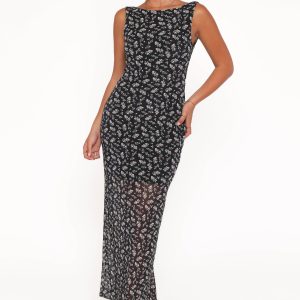 Brissa Maxi Dress - Black Floral