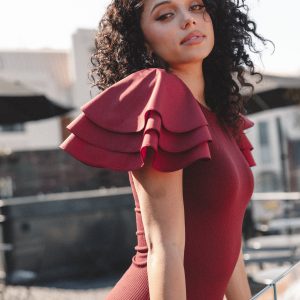 Cally Ruffle Sleeve Midi Dress - Wine