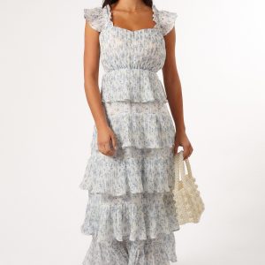 Cayson Midi Ruffle Dress - Cream Lavender