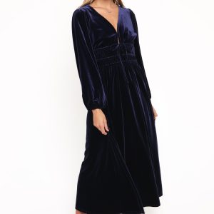 Cece Velvet Long Sleeve Maxi Dress - Midnight Blue