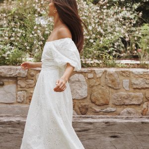 Clo Puff Sleeve Midi Dress - White Broderie