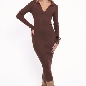 Collins Long Sleeve Midi Dress - Chocolate