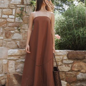 Como Strapless Maxi Dress - Brown