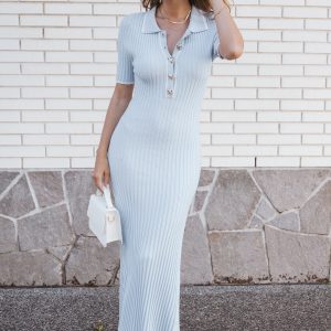 Crawford Short Sleeve Knit Dress - Pale Blue