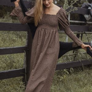 Cyrena Maxi Dress - Brown Check