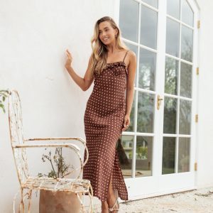 Dara Midi Dress - Brown Polka Dot