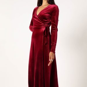Darby Long Sleeve Midi Dress - Burgundy