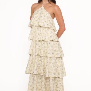 Darlia Halterneck Maxi Dress - Yellow Floral