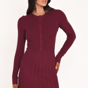 Darlina Long Sleeve Mini Dress - Burgundy