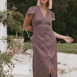 Dean Maxi Dress - Brown Polka Dot