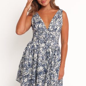 Elara Mini Dress - Navy Daisy
