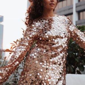 Electra Long Sleeve Mini Dress - Gold