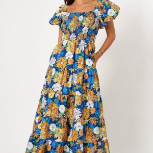 Elsie Short Sleeve Maxi Dress - Denim Blue