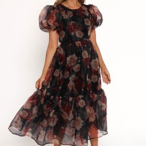 Elspeth Midi Dress - Black Floral