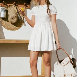 Emari Puff Sleeve Mini Dress - White