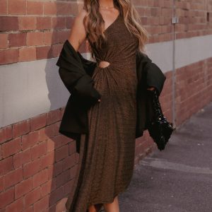 Emma One Shoulder Midi Dress - Vintage Gold