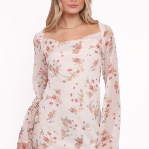 Everlyn Long Sleeve Mini Dress - Cream Floral