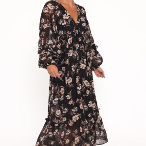 Evian Long Sleeve Maxi Dress - Black Floral