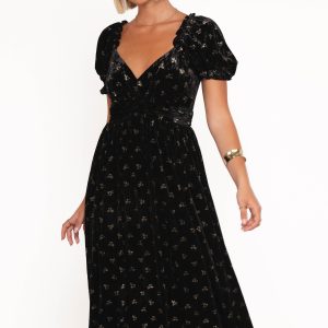 Farryn Maxi Dress - Black/Gold Velvet