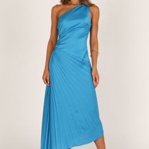 Flin Pleated One Shoulder Midi Dress - Blue