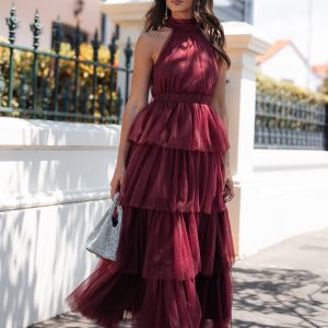 Frances Halterneck Maxi Dress - Wine
