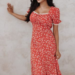 Francine Lace Midi Dress - Red Floral