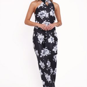 Freida Halter Midi Dress - Black Floral