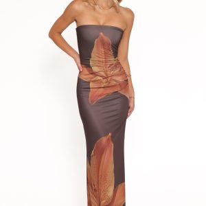 Ginny Strapless Maxi Dress - Brown