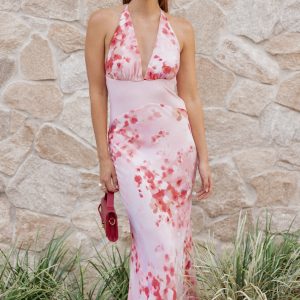 Gwyneth Halterneck Maxi Dress - Pink Floral