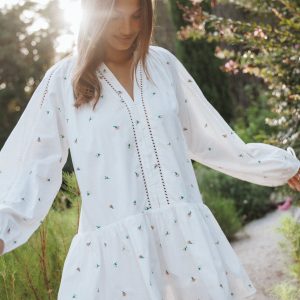 Hart Long Sleeve Mini Dress - White Floral