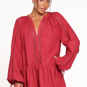 Hart Long Sleeve Mini Dress - Wine