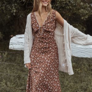 Jackson Maxi Dress - Brown Ditsy Floral