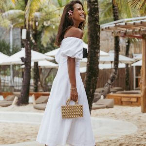 Jensen Off Shoulder Midi Dress - Ivory