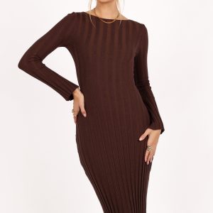 Jolene Long Sleeve Maxi Dress - Brown