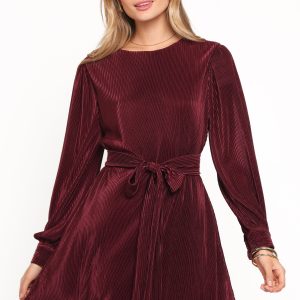 Joy Plisse Mini Dress - Burgundy