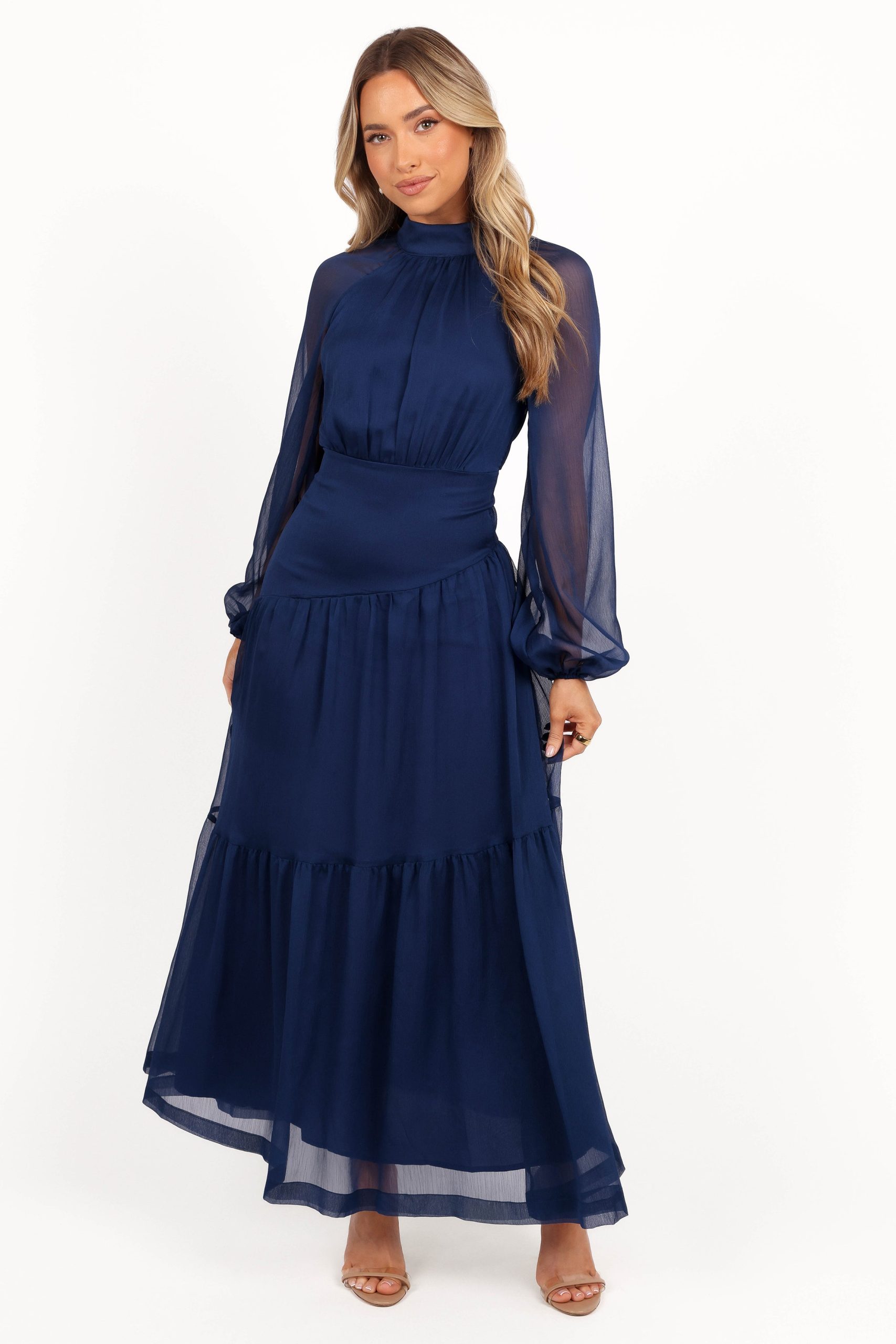 Julip Sheer Long Sleeve Maxi Dress - Navy - Image 3