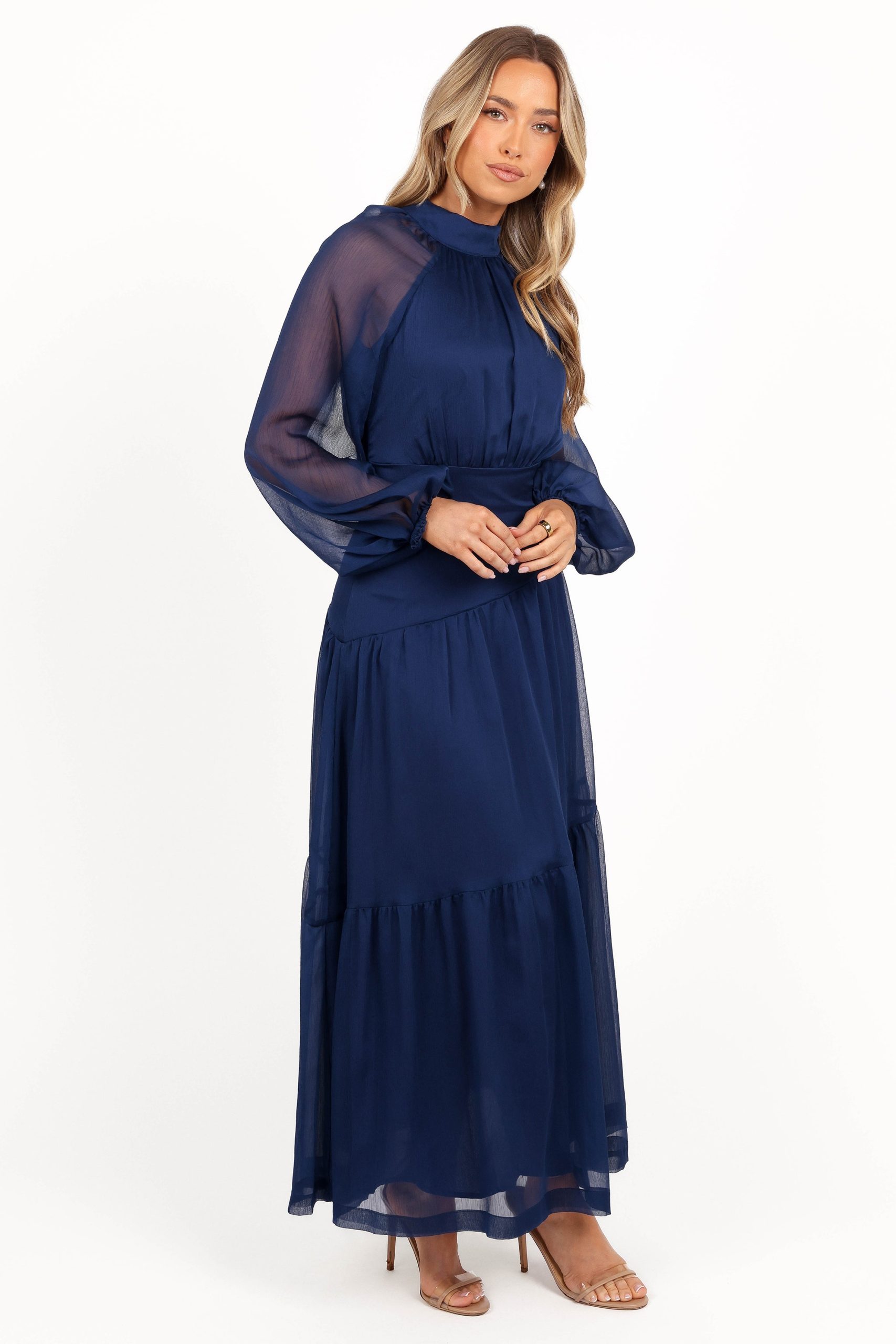 Julip Sheer Long Sleeve Maxi Dress - Navy - Image 7