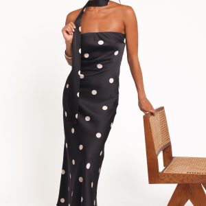 Jutta Strapless Maxi Dress - Black Polka Dot