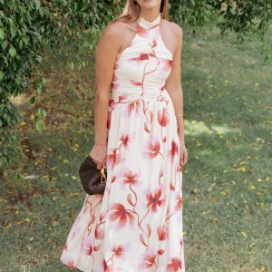 Kaira Halterneck Maxi Dress - Pink Floral