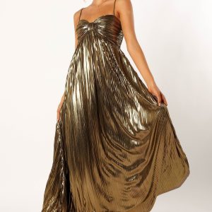 Kanthro Pleated Maxi Dress - Gold