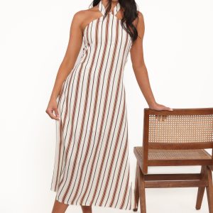 Katherine Midi Dress - Brown Stripe