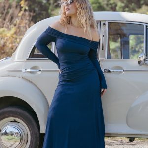 Katiya Off Shoulder Dress - Navy