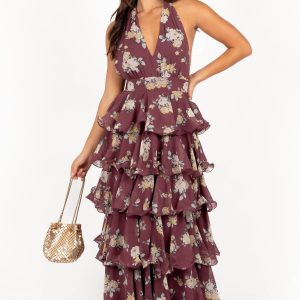 Kendall Maxi Halterneck Dress - Dark Wine