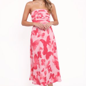 Kenna Strapless Midi Dress - Butterfly Print