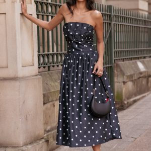 Kimbra Strapless Midi Dress - Black Polka Dot