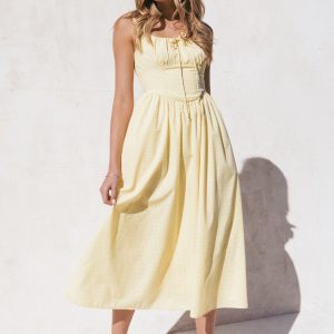 Kinslee Midi Dress - Yellow Gingham